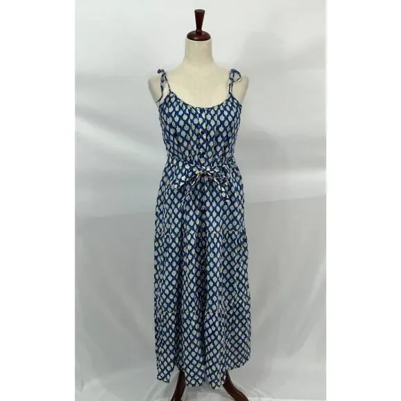 EMERSON FRY India Collection Sz XS/S Button Front Sundress Sisters Blue Block - Picture 10 of 13
